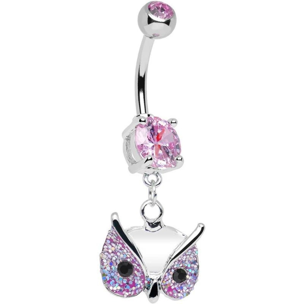 nwt pink silver‎ black animal print owl dangling 14G silver belly button ring